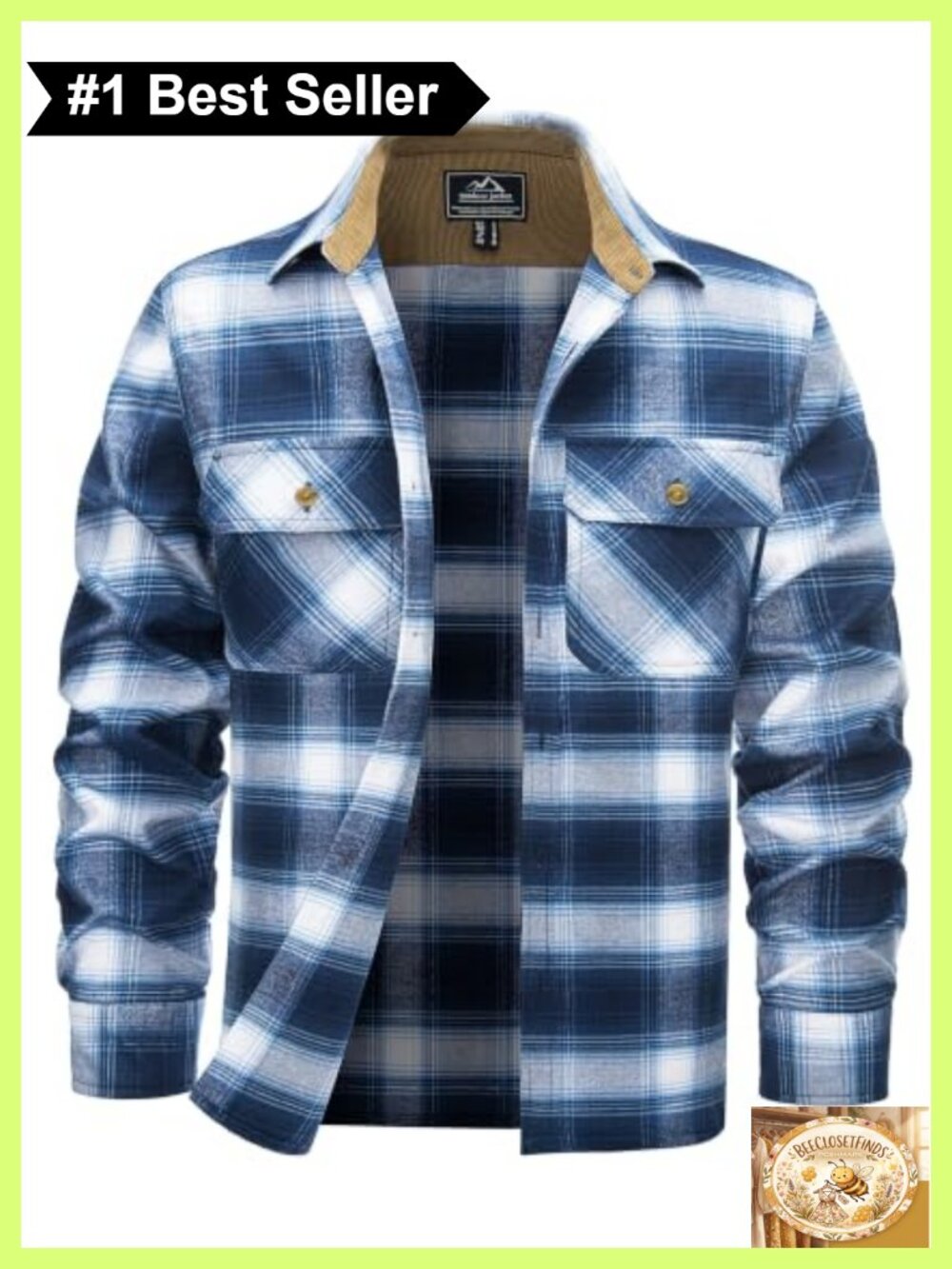 Mens Long Sleeve Button Down Flannel Shirt Jacket with Flap Pocket